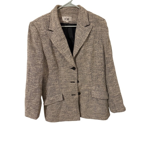 Jackets & Blazers - Le Suit Women's Textured Tweed Blazer Jacket Size 16 Beige Black Business